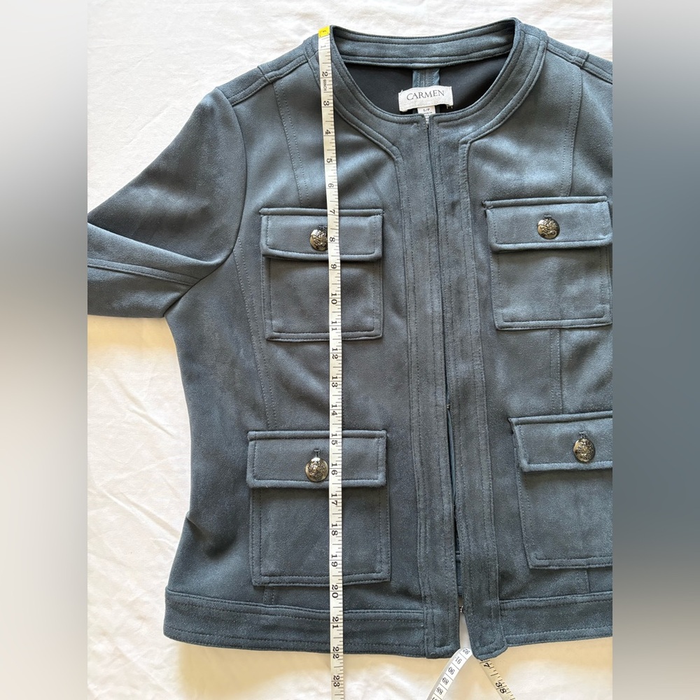 NWOT-Carmen Marc Valvo Faux Suede Women's Slate Blue Pocket Jacket - Picture 12 of 13